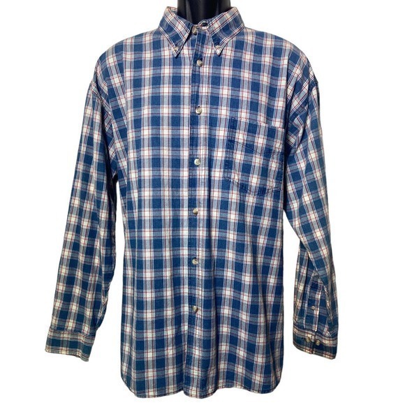 Maxx FM Vintage Men's Long Sleeve Button Down Blue & Red Plaid Shirt Size Large - Picture 1 of 8